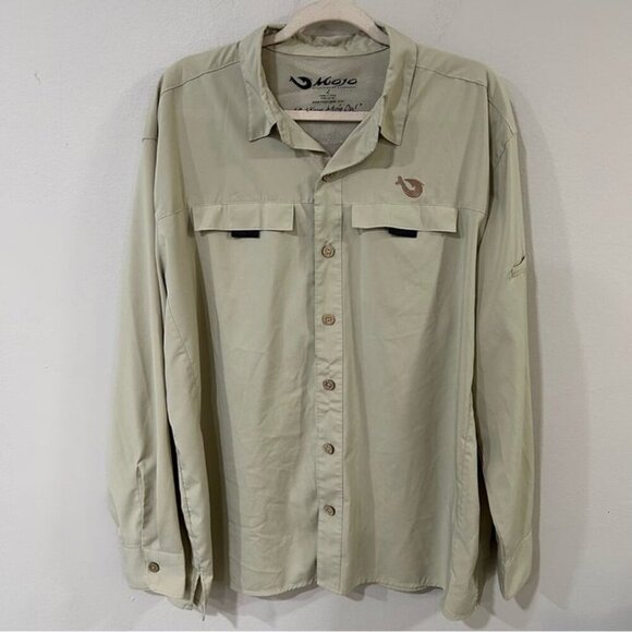 Mojo Men’s Tan Green Casual Button Down Fishing Shirt Outdoor Breathable Large - Picture 1 of 5